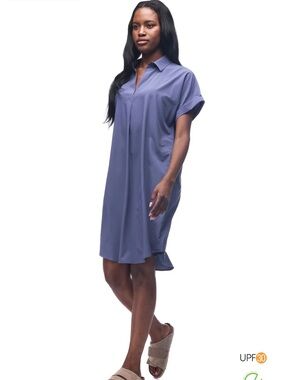Indyeva Blue Collared Shift Dress Medium | Travel Casual Athleisure